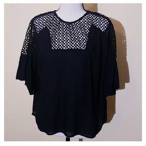 H&M Tops - H&M  Bell Sleeves Black Lace Detail Top L